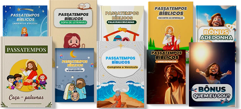Kit de Atividades Cristãs — mockup do material completo
